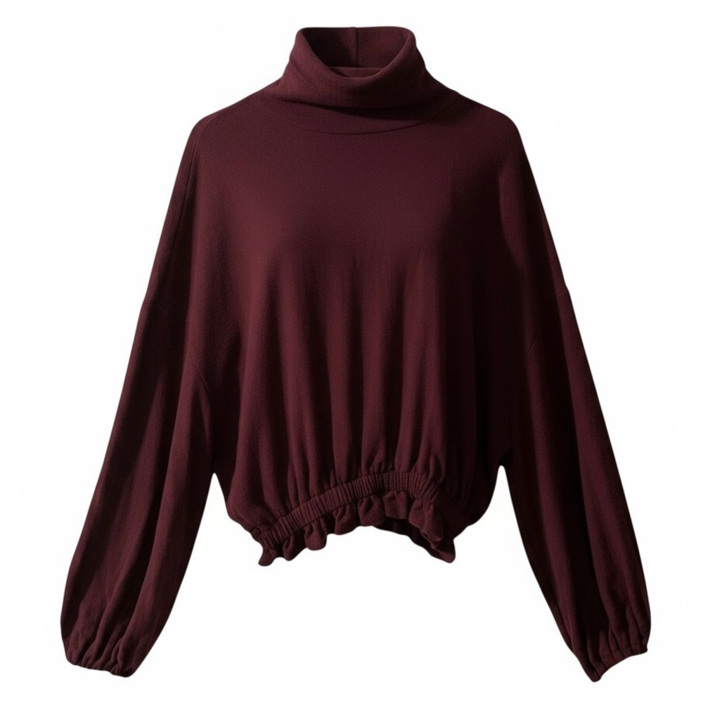 Chaser Pullover Bliss Top Size Medium Brushed Knit Turtleneck Cabernet Elastic